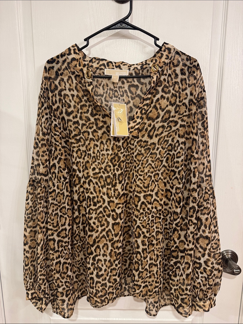 MICHAEL Michael Kors Leopard Print V-Neck Tunic in Tan and Black